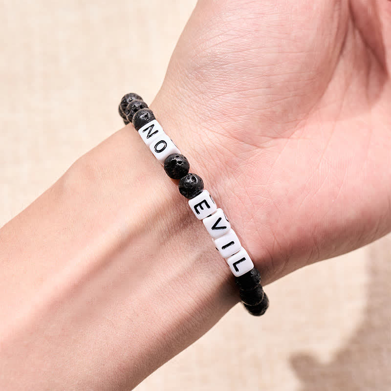 Buddha Stones Lava Rock NO EVIL Letters Round Beads Healing Bracelet - image 3