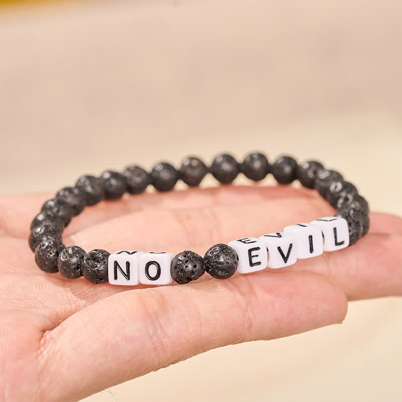 Buddha Stones Lava Rock NO EVIL Letters Round Beads Healing Bracelet - image 2
