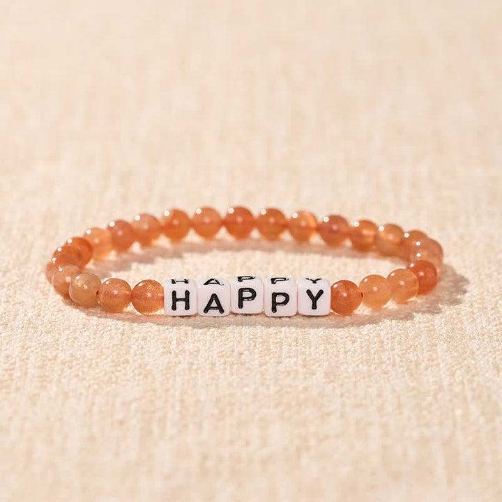 Buddha Stones Sun Stone HAPPY Letters Beads Positive Bracelet - image 1
