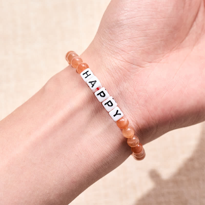 Buddha Stones Sun Stone HAPPY Letters Beads Positive Bracelet - image 3