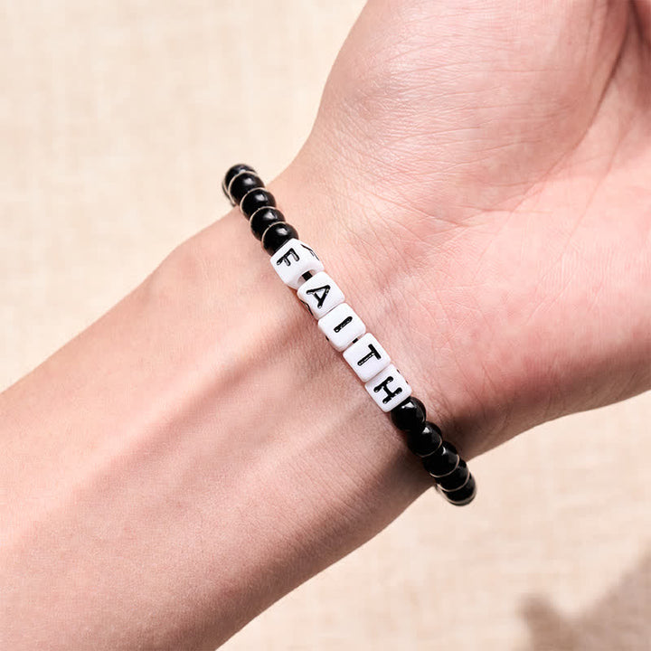 Buddha Stones Black Obsidian FAITH Letters Beads Purification Bracelet - image 3