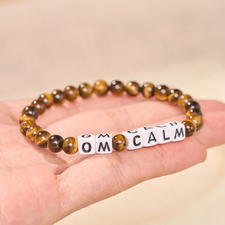 Buddha Stones Tiger Eye OM CALM Letters Beads Courage Bracelet - image 2