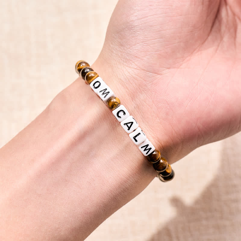 Buddha Stones Tiger Eye OM CALM Letters Beads Courage Bracelet - image 3