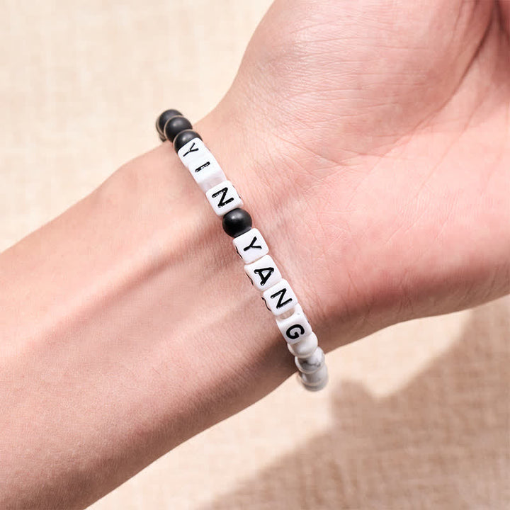 Buddha Stones White Turquoise Frosted Stone YIN YANG Letters Beads Blessing Bracelet - image 3