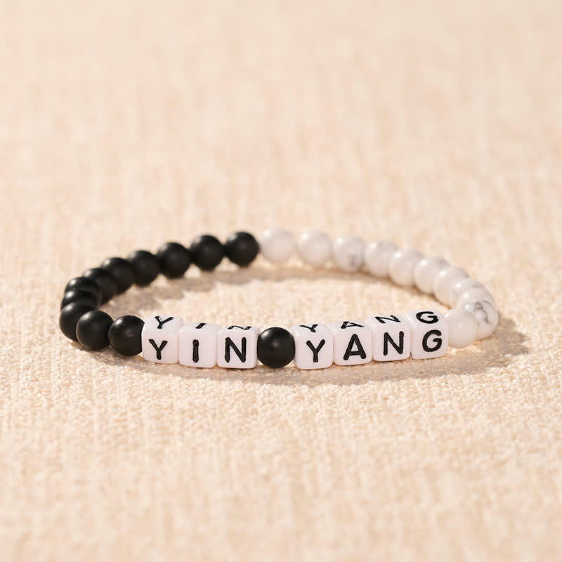 Buddha Stones White Turquoise Frosted Stone YIN YANG Letters Beads Blessing Bracelet - image 1