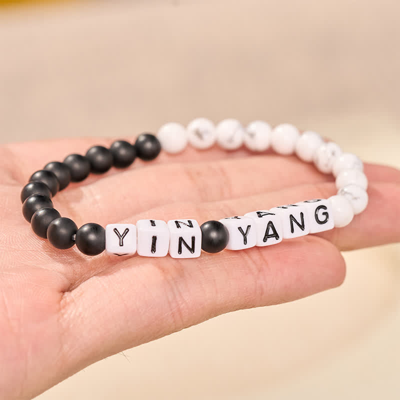 Buddha Stones White Turquoise Frosted Stone YIN YANG Letters Beads Blessing Bracelet - image 2