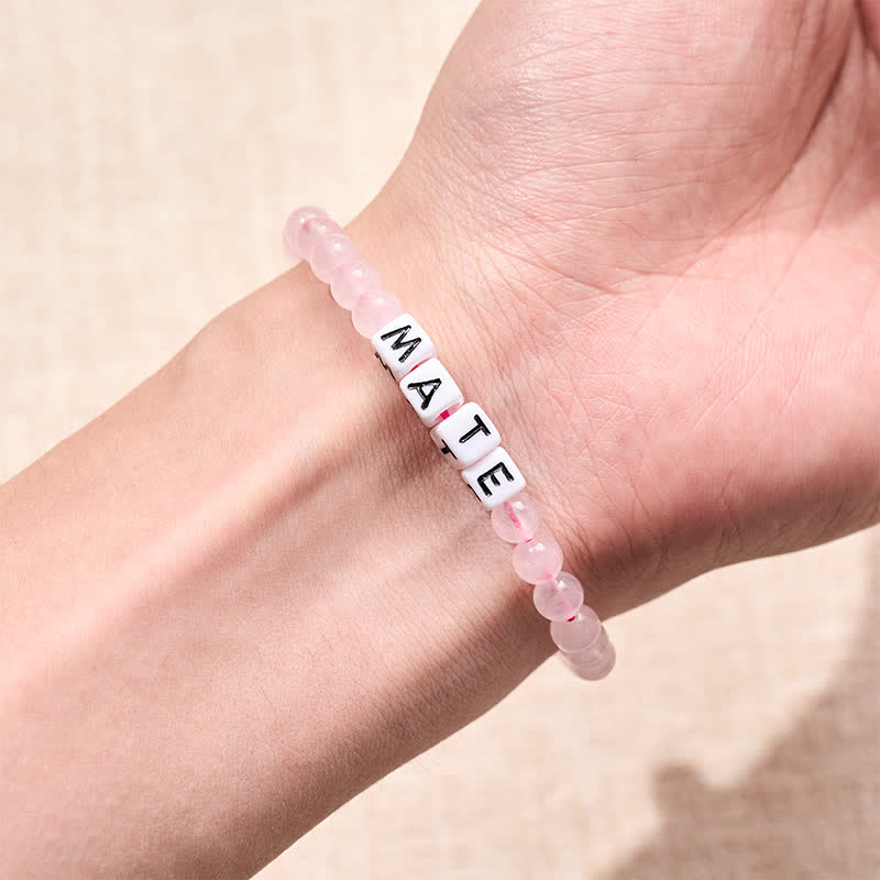 Buddha Stones Black Obsidian Rose Quartz SOUL & MATE Letters Couple Relationships Bracelet - image 11