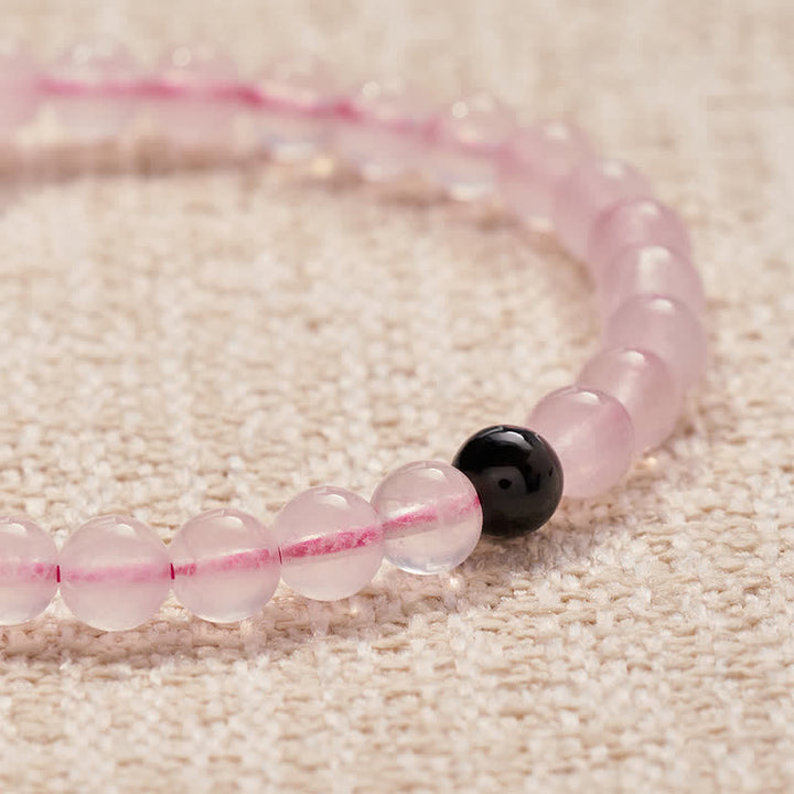 Buddha Stones Black Obsidian Rose Quartz SOUL & MATE Letters Couple Relationships Bracelet - image 12