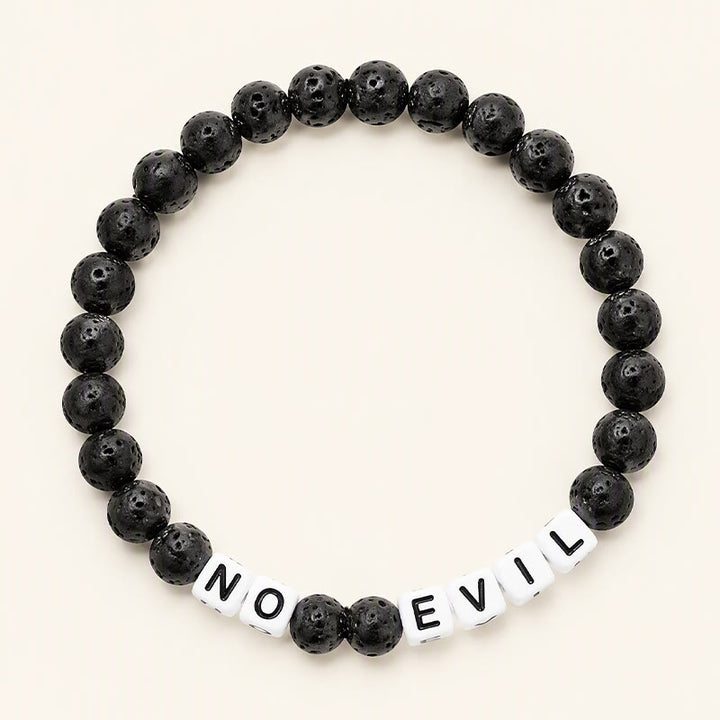 Buddha Stones Lava Rock NO EVIL Letters Round Beads Healing Bracelet - Lava Rock(Calm ♥ Support) - image 0