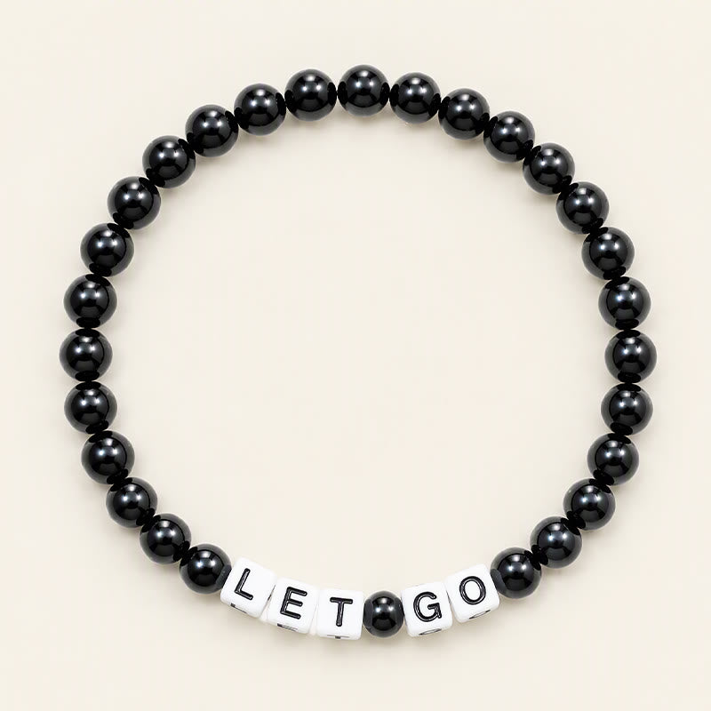 Buddha Stones Black Obsidian LET GO Letters Beads Strength Bracelet - Black Obsidian(Purification ♥ Transformation) - image 0