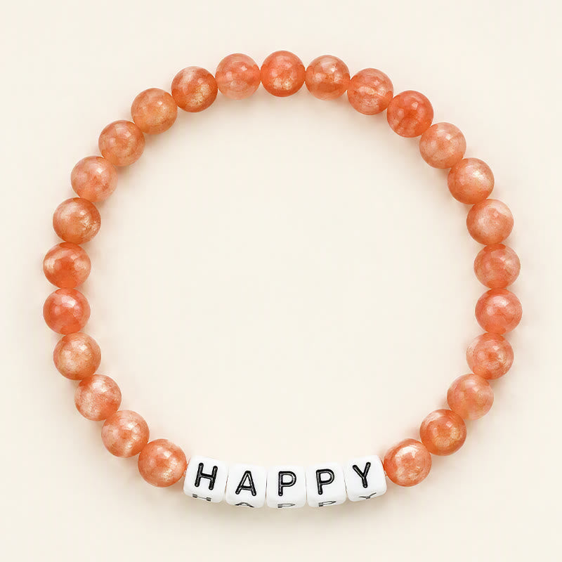 Buddha Stones Sun Stone HAPPY Letters Beads Positive Bracelet - Sun Stone(Positive ♥ Wealth) - image 0