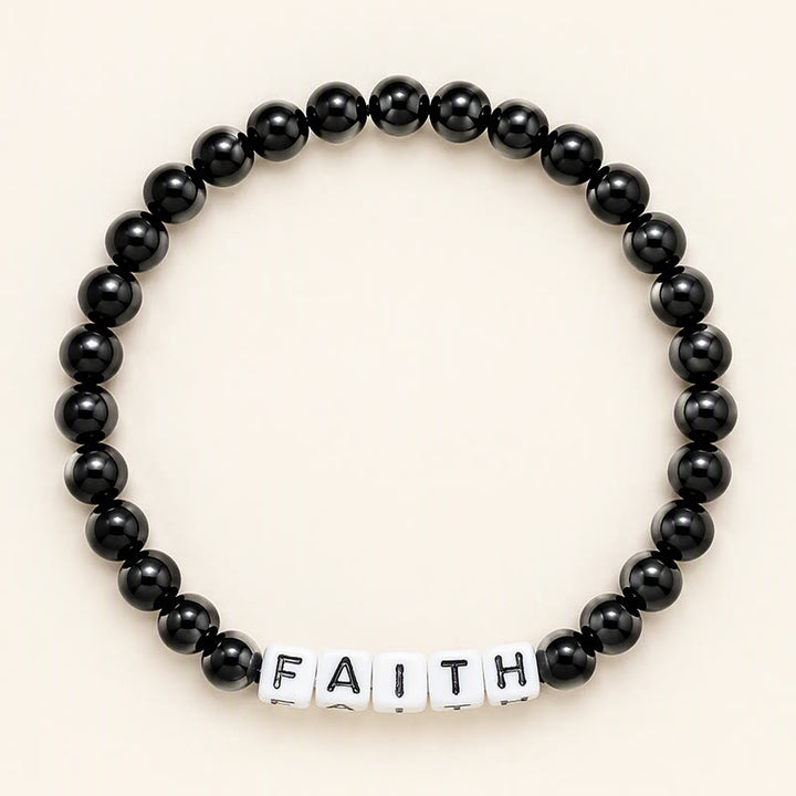 Buddha Stones Black Obsidian FAITH Letters Beads Purification Bracelet - Black Obsidian(Purification ♥ Transformation) - image 0