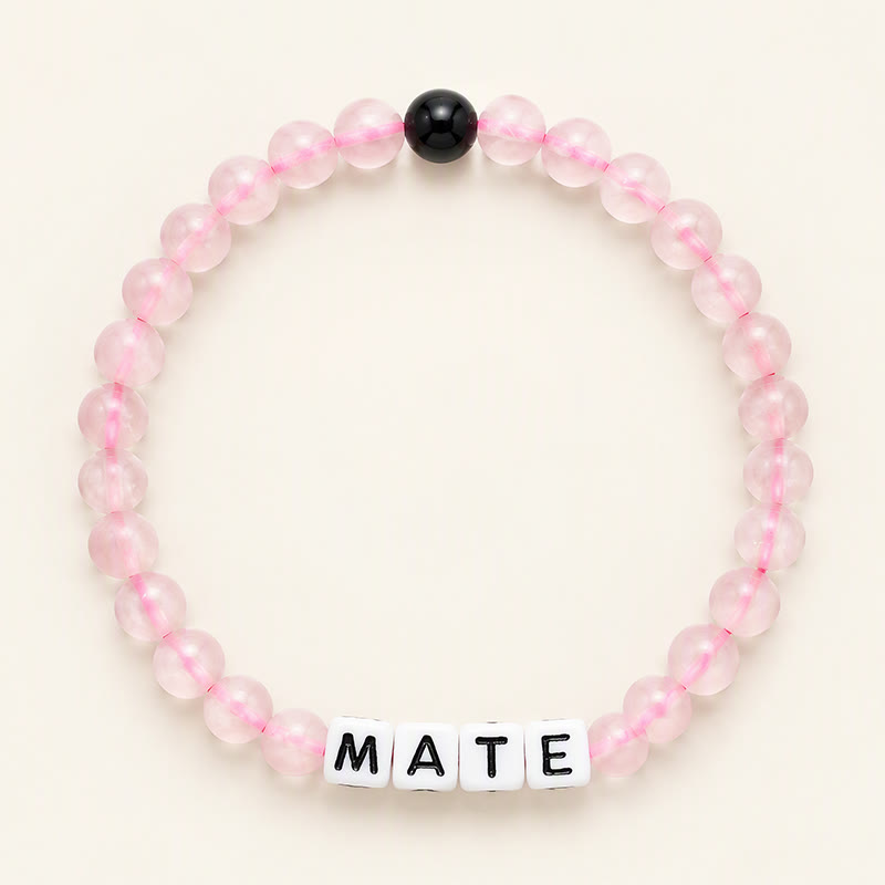 Buddha Stones Black Obsidian Rose Quartz SOUL & MATE Letters Couple Relationships Bracelet - Rose Quartz(Women's Style) - image 8