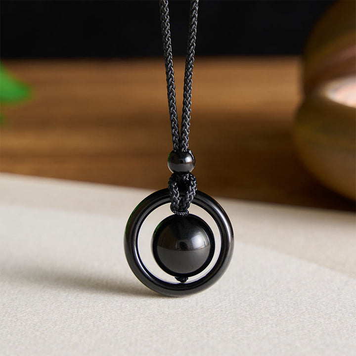 Buddha Stones Black Onyx Black Obsidian Yin Yang Pendant Balance Necklace - image 2