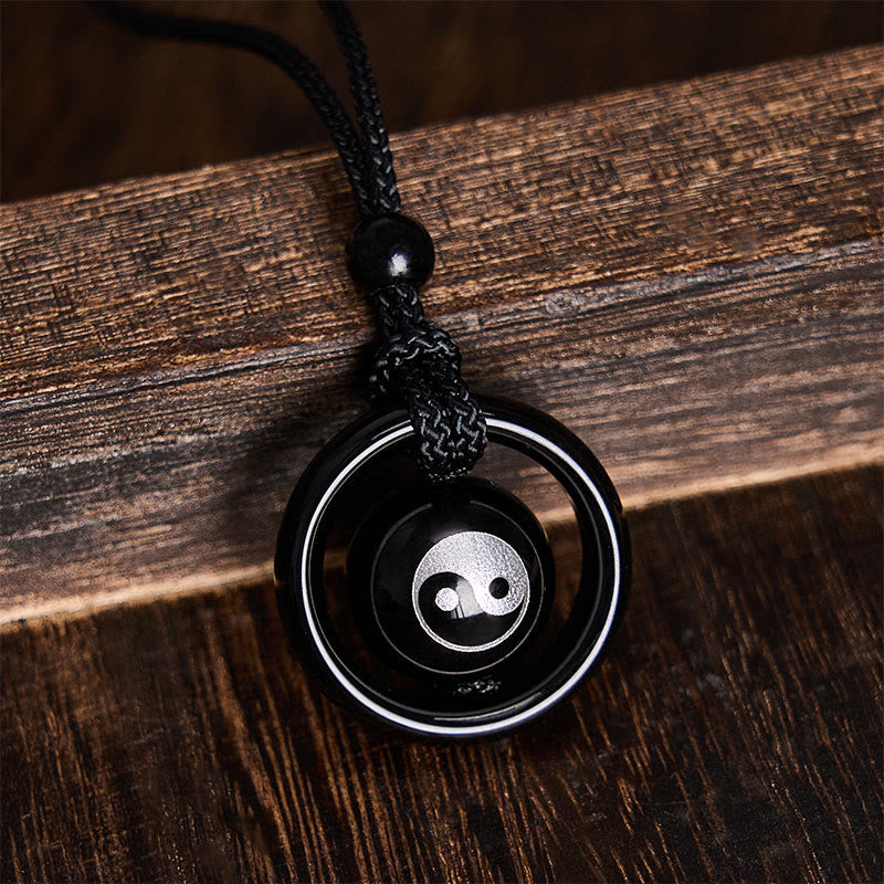 Buddha Stones Black Onyx Black Obsidian Yin Yang Pendant Balance Necklace - image 4