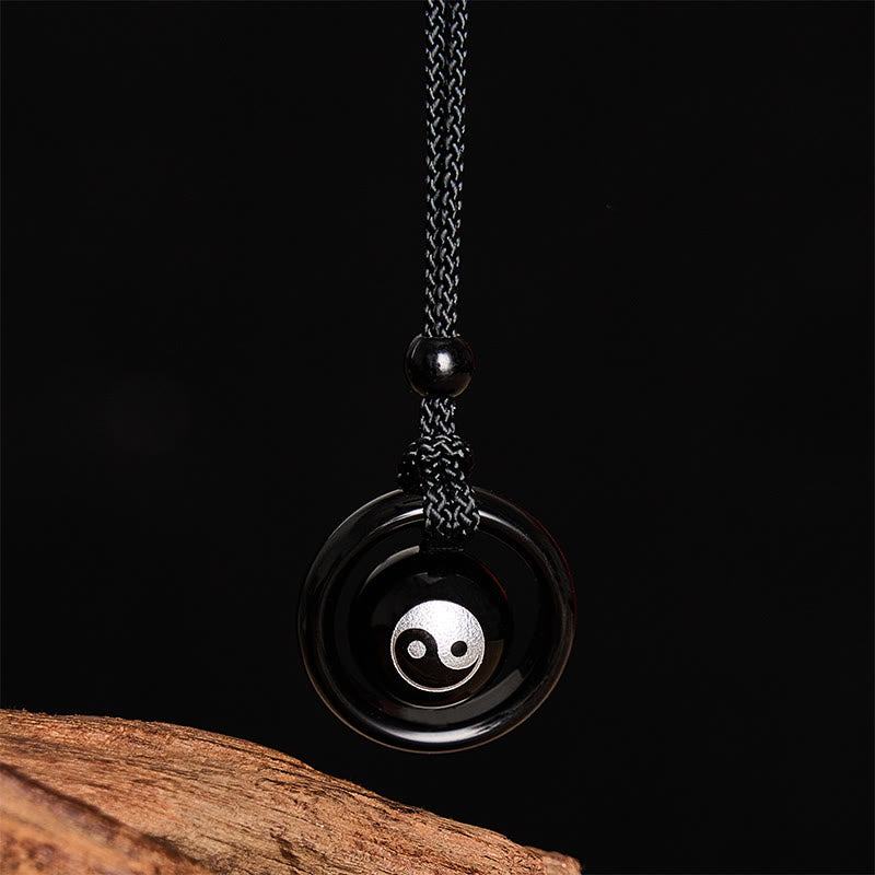 Buddha Stones Black Onyx Black Obsidian Yin Yang Pendant Balance Necklace - image 8