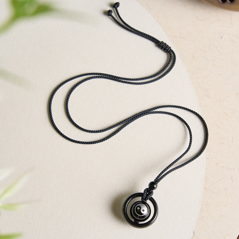 Buddha Stones Black Onyx Black Obsidian Yin Yang Pendant Balance Necklace - image 9