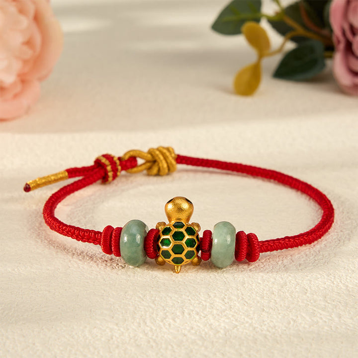 Buddha Stones Copper Turtle Jade Blessing Red String Lucky Bracelet - image 13