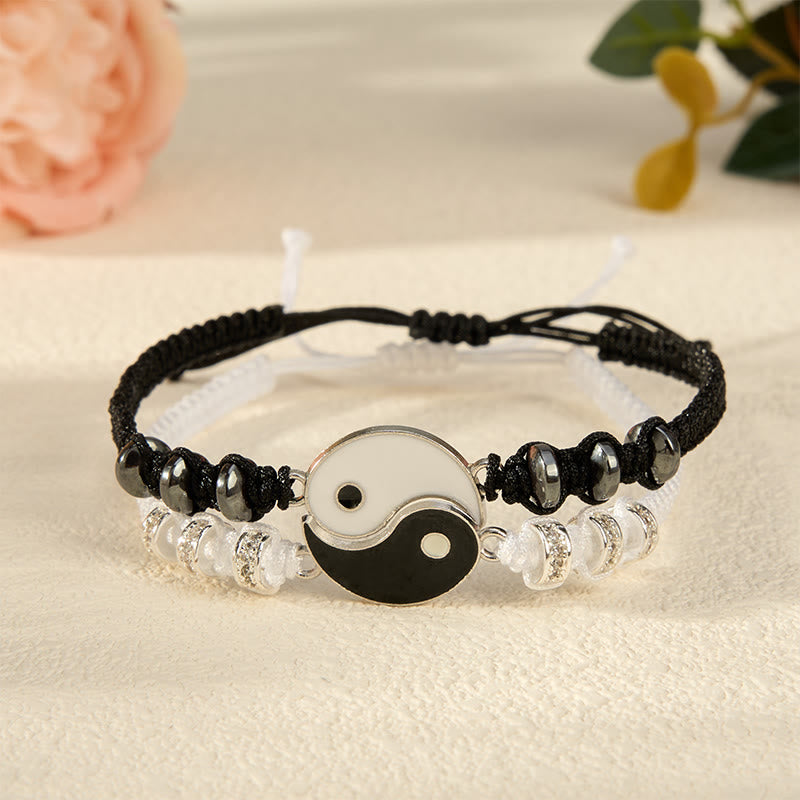 Buddha Stones 2pcs Yin Yang Hematite Support Adjustable Couple Bracelet - 2pcs Hematite Bracelet (Wrist Circumference: 6.3–7.1 in/16–18 cm) - image 0