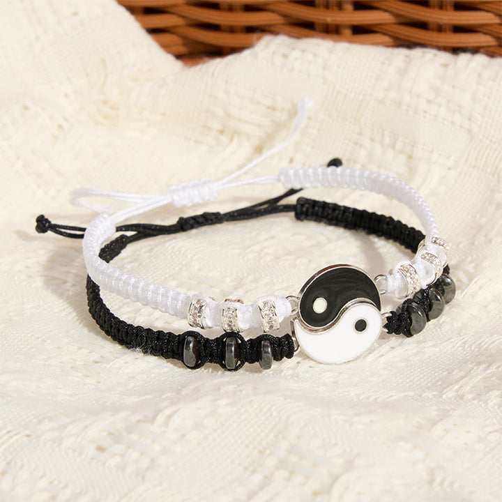 Buddha Stones 2pcs Yin Yang Hematite Support Adjustable Couple Bracelet - image 1