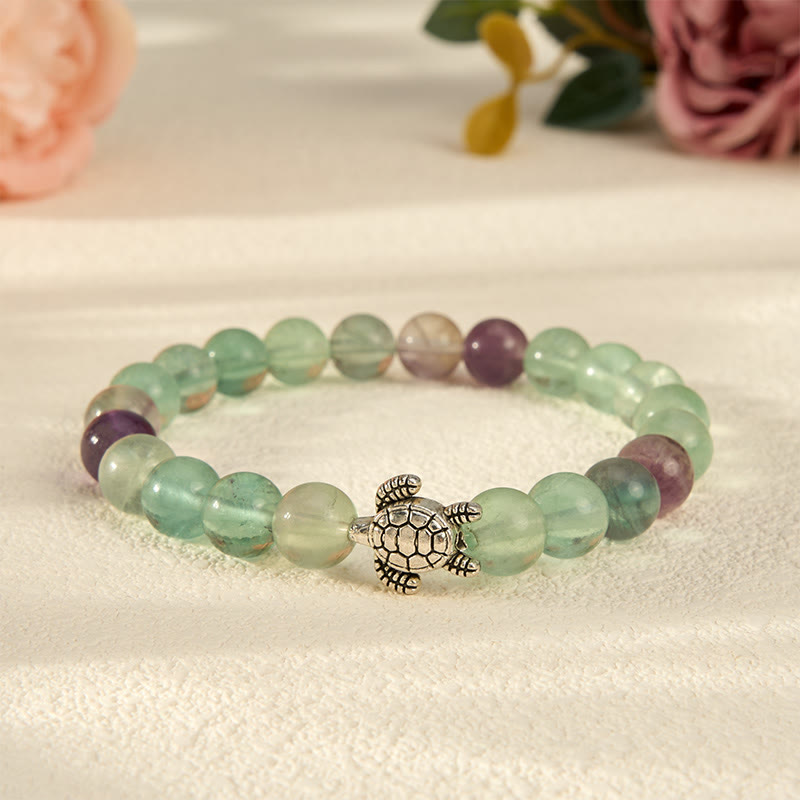 Buddha Stones Multicolor Fluorite Turtle Clarity and Protection Beaded Bracelet - Turtle(Wrist Circumference: 7.1–7.5 in/18–19 cm) - image 0