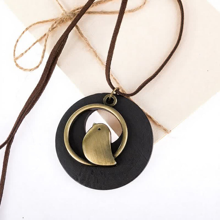 Buddha Stones Vintage Round Wood Bird Charm Pendant Necklace - image 5