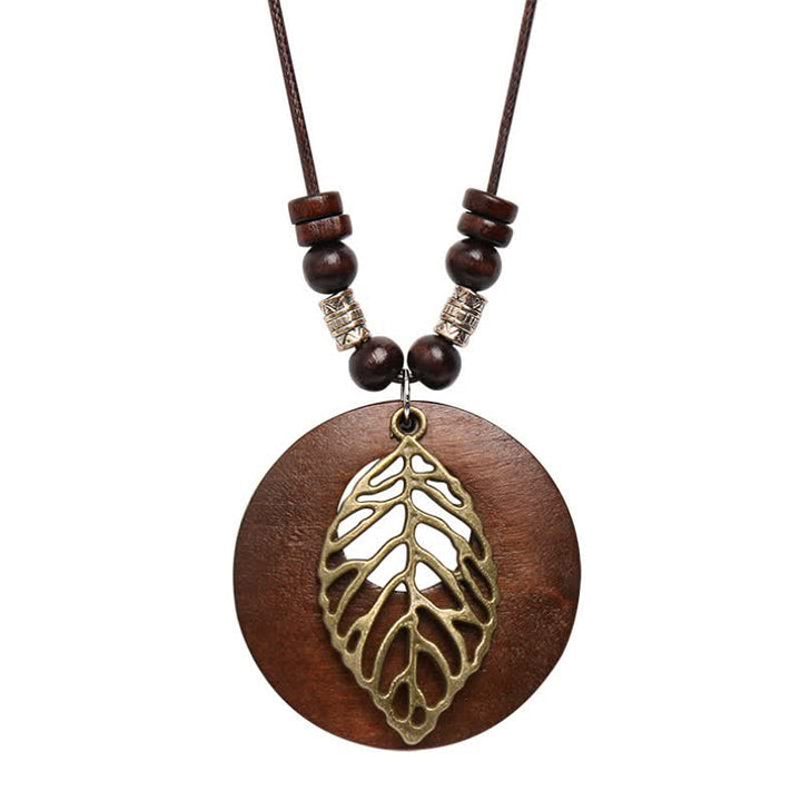 Buddha Stones Leather Wood Tree of Life Connection Pendant Necklace - image 4