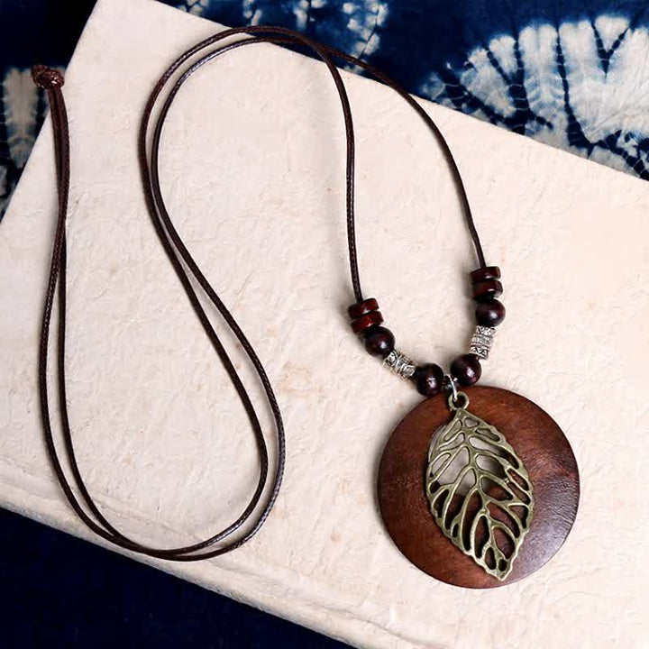 Buddha Stones Leather Wood Tree of Life Connection Pendant Necklace - image 3