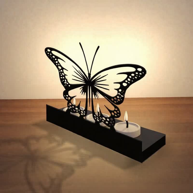Buddha Stones Black Iron Butterfly Transformation Three Light Candle Holder - image 3