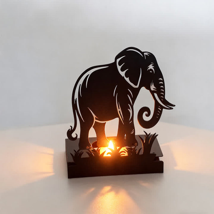 Buddha Stones Black Iron Bird Elephant Silhouette Strength Candle Holder - image 4