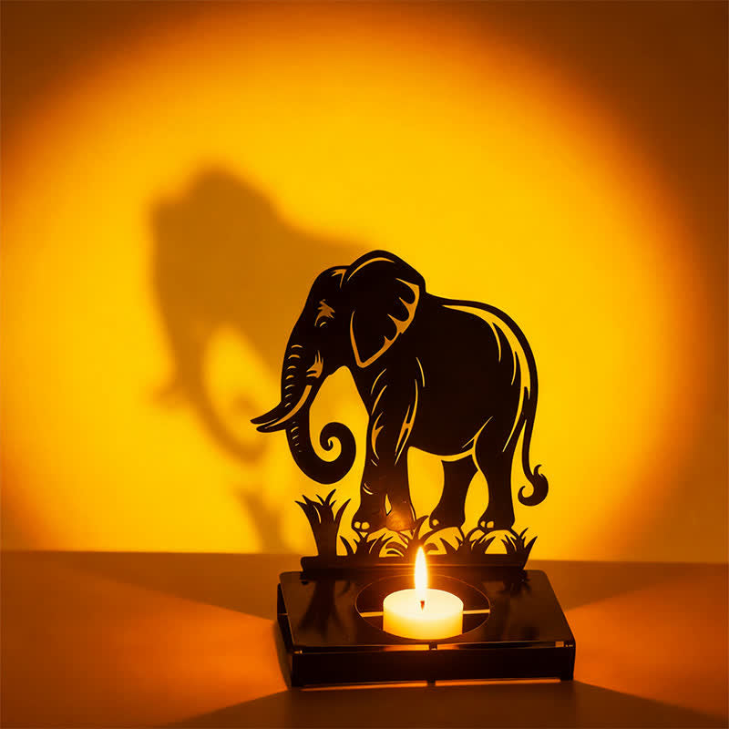 Buddha Stones Black Iron Bird Elephant Silhouette Strength Candle Holder - Elephant - image 3
