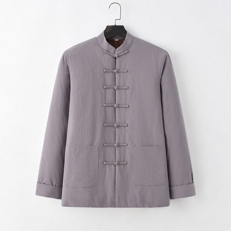 Buddha Stones Fall Winter Casual Tang Style Frog Button Solid Cotton Men's Jacket With Pockets - DarkGray - US/UK/AU44，EU54 (4XL) - image 2