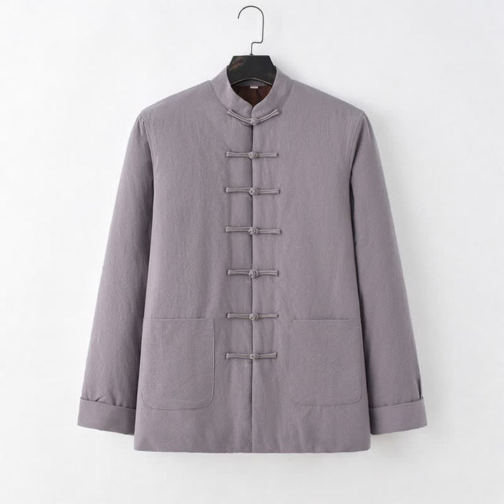 Buddha Stones Fall Winter Casual Tang Style Frog Button Solid Cotton Men's Jacket With Pockets - DarkGray - US/UK/AU44，EU54 (4XL) - image 2
