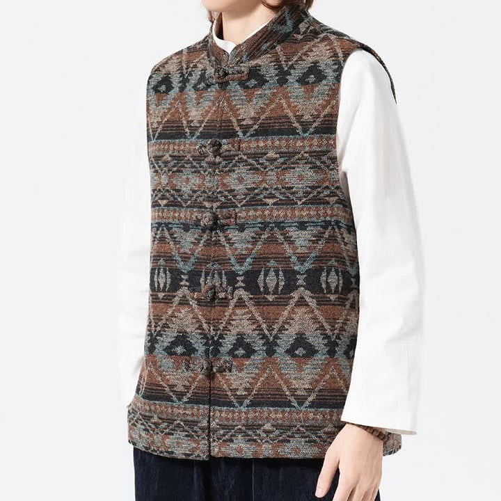 Buddha Stones Fall Winter Vintage Tang Style Mandarin Collar Geometric Tank Top Men's Vest - image 5