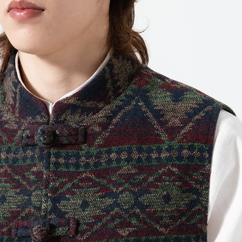 Buddha Stones Fall Winter Vintage Tang Style Mandarin Collar Geometric Tank Top Men's Vest - image 14
