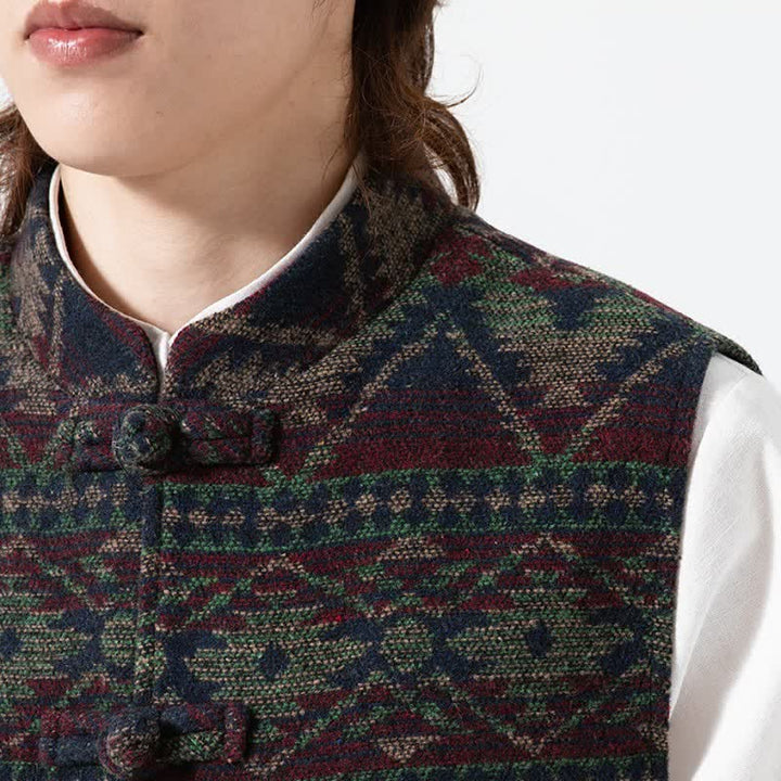 Buddha Stones Fall Winter Vintage Tang Style Mandarin Collar Geometric Tank Top Men's Vest - image 14
