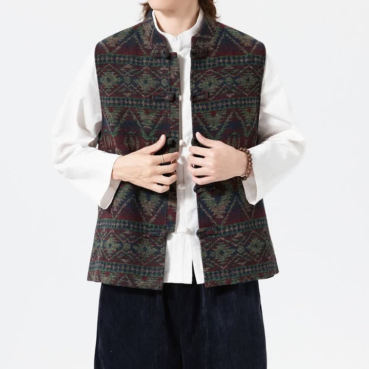 Buddha Stones Fall Winter Vintage Tang Style Mandarin Collar Geometric Tank Top Men's Vest - image 12