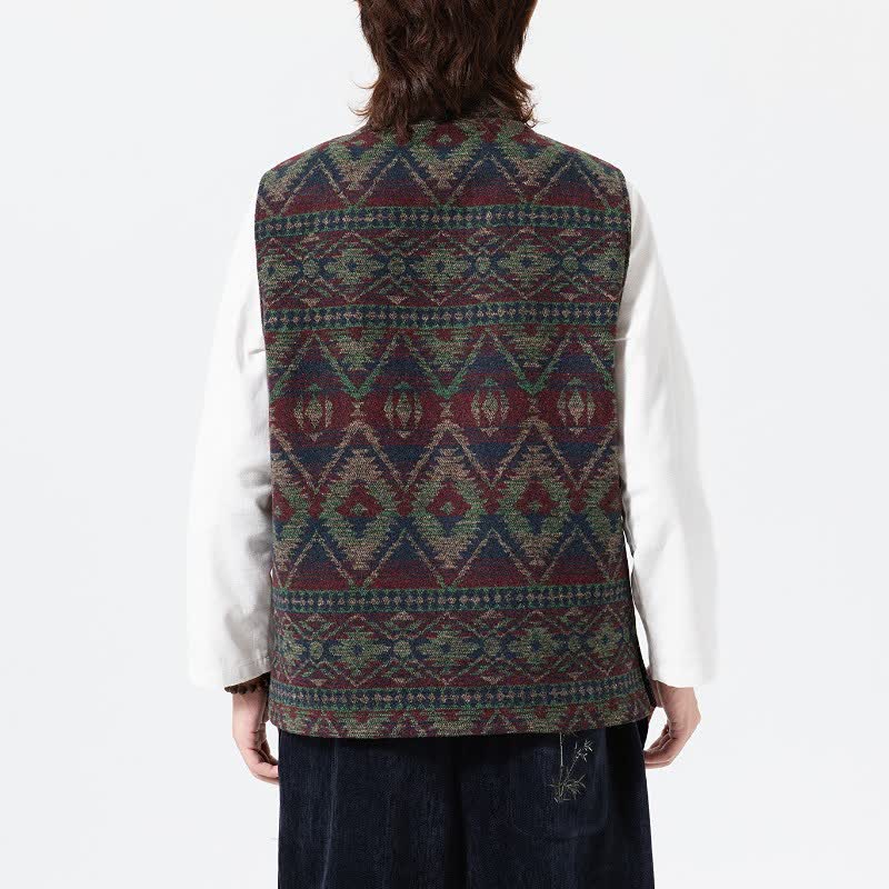 Buddha Stones Fall Winter Vintage Tang Style Mandarin Collar Geometric Tank Top Men's Vest - image 11