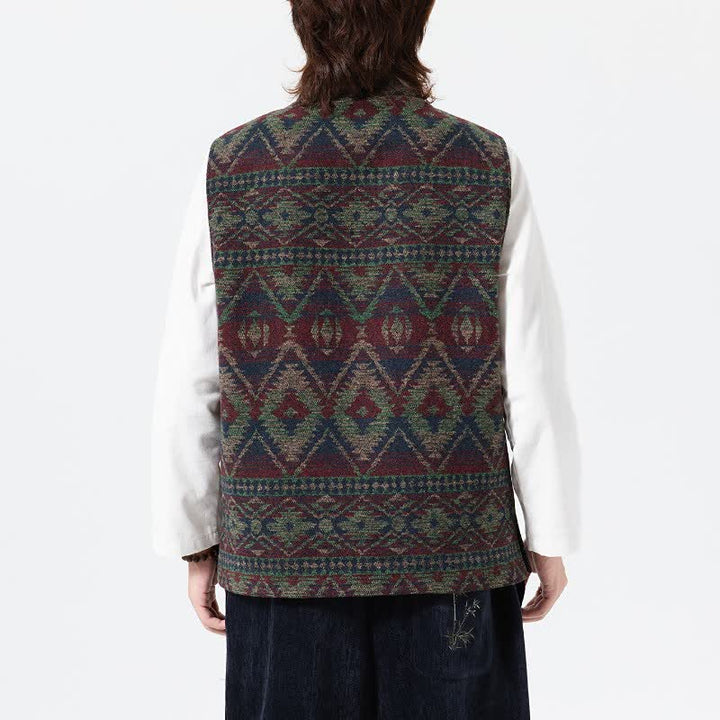 Buddha Stones Fall Winter Vintage Tang Style Mandarin Collar Geometric Tank Top Men's Vest - image 11