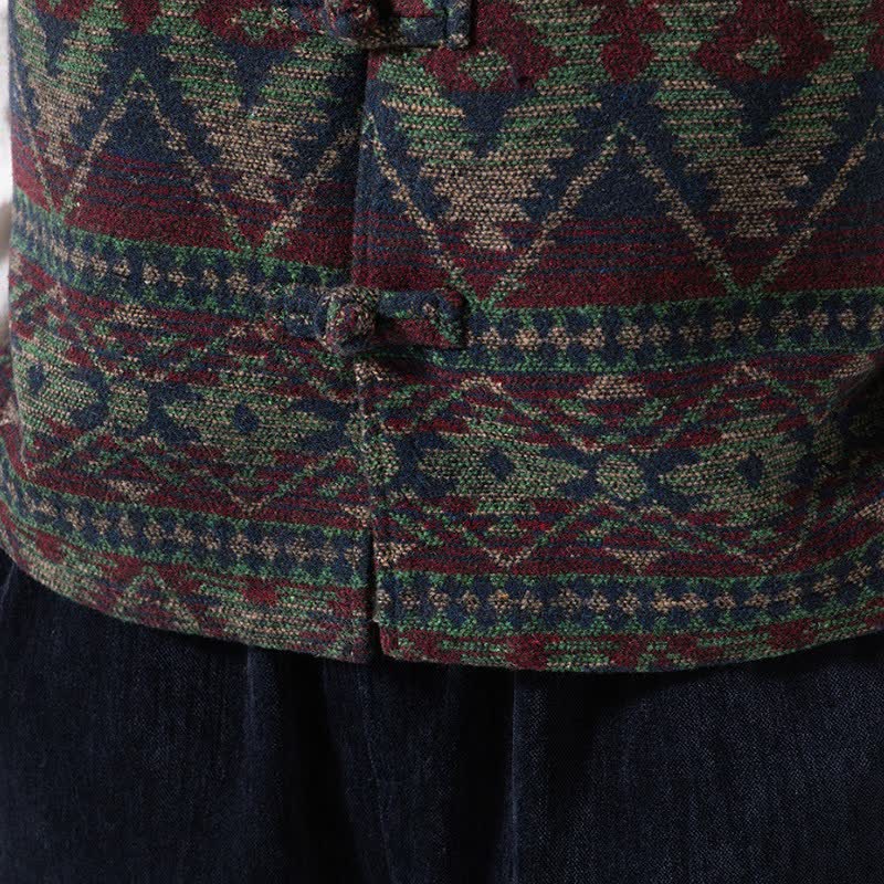 Buddha Stones Fall Winter Vintage Tang Style Mandarin Collar Geometric Tank Top Men's Vest - image 15