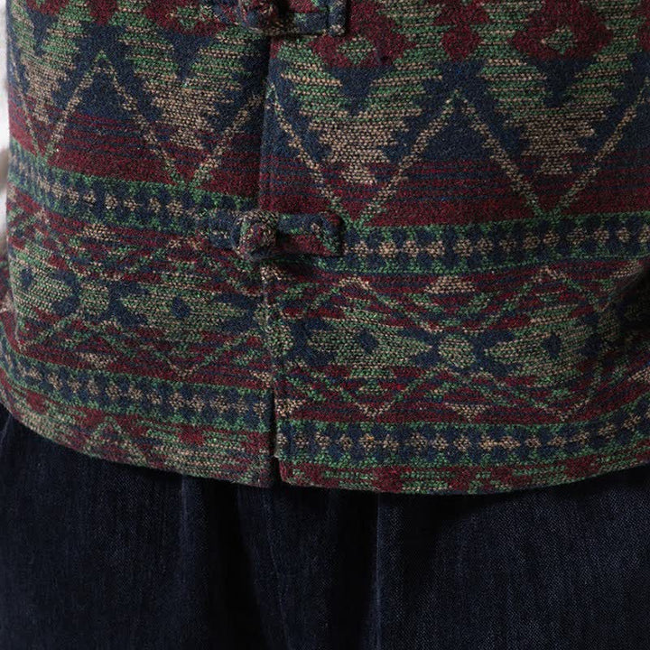 Buddha Stones Fall Winter Vintage Tang Style Mandarin Collar Geometric Tank Top Men's Vest - image 15