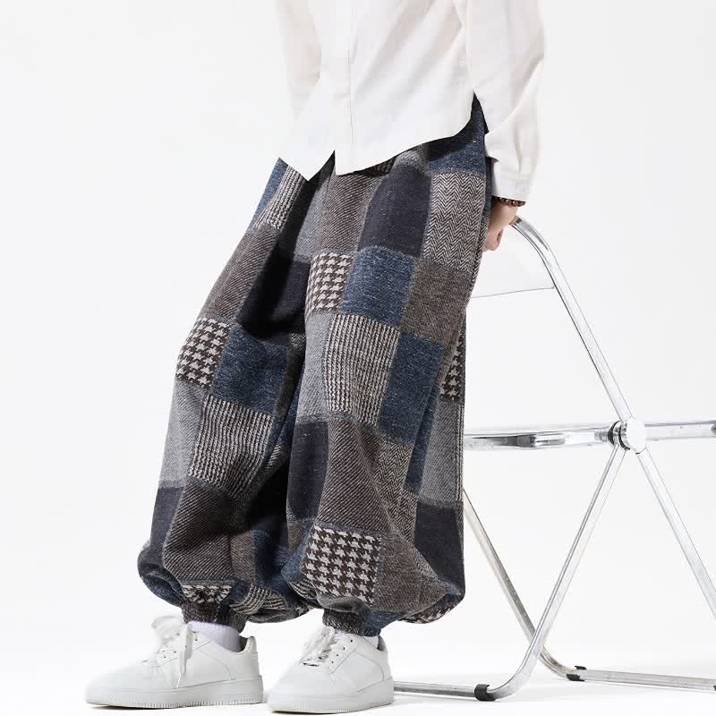 Buddha Stones Fall Winter Casual Vintage Drawstring Plaid Cotton Ankle Pants Men's Harem Pants With Pockets - image 9