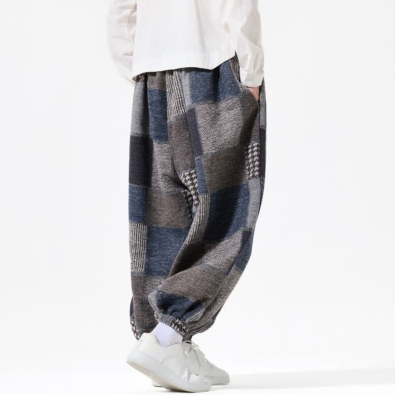 Buddha Stones Fall Winter Casual Vintage Drawstring Plaid Cotton Ankle Pants Men's Harem Pants With Pockets - image 4