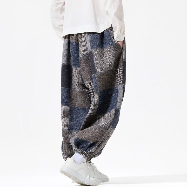 Buddha Stones Fall Winter Casual Vintage Drawstring Plaid Cotton Ankle Pants Men's Harem Pants With Pockets - image 4