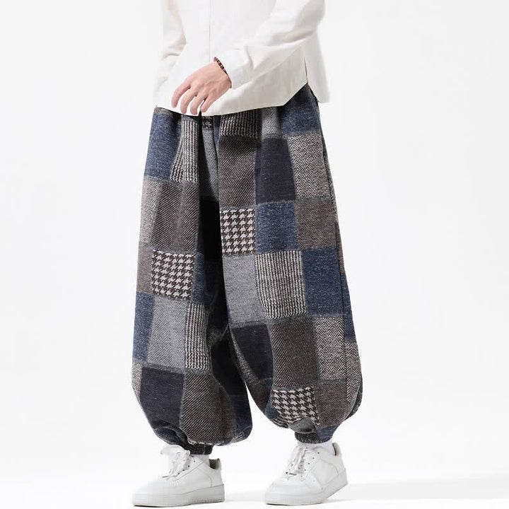 Buddha Stones Fall Winter Casual Vintage Drawstring Plaid Cotton Ankle Pants Men's Harem Pants With Pockets - image 5