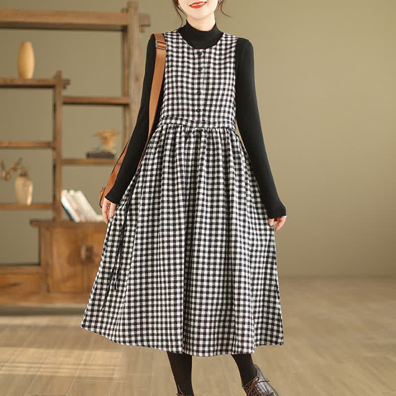 Buddha Stones Fall Winter Casual Vintage High Waist Plaid Women's Winter Sleeveless Dress With Pockets - Gray - US8-10, UK/AU12-14, EU40-42 (2XL) - image 0