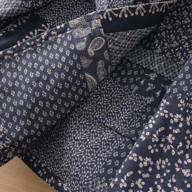 Buddha Stones Fall Winter Casual Boho Drawstring Floral Patchwork Women's Kimono With Pockets - image 8