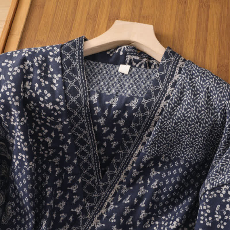 Buddha Stones Fall Winter Casual Boho Drawstring Floral Patchwork Women's Kimono With Pockets - image 3