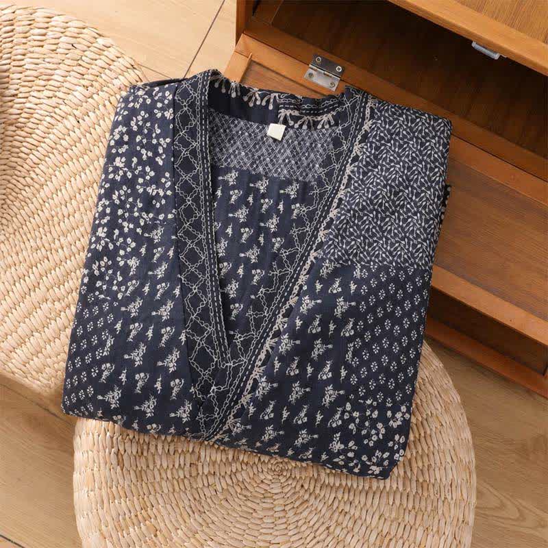 Buddha Stones Fall Winter Casual Boho Drawstring Floral Patchwork Women's Kimono With Pockets - image 2