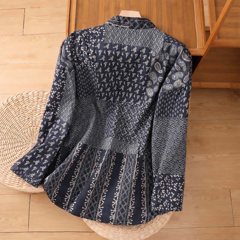 Buddha Stones Fall Winter Casual Boho Drawstring Floral Patchwork Women's Kimono With Pockets - image 1